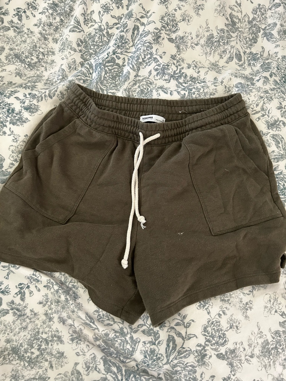 Olive Green Drawstring Fleece Shorts